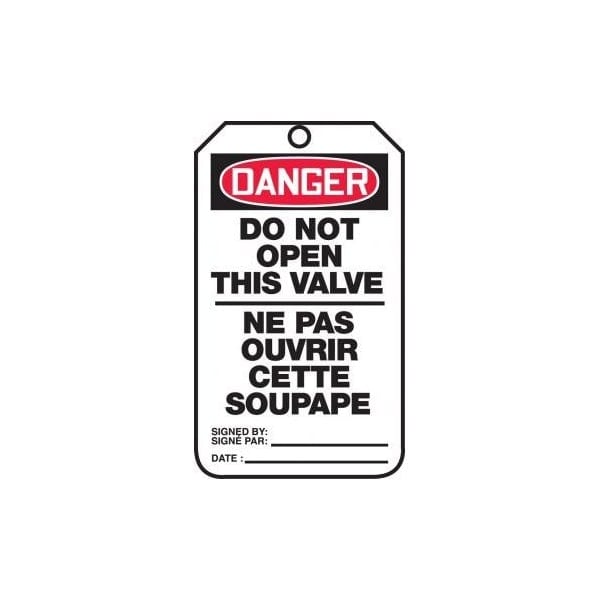 Accuform French Bilingual Safety Tags, DANGER DO NOT OPEN THIS VALVE, 5.75in x 3.25in, RP-Plastic, 5PK TCF137PTM - main